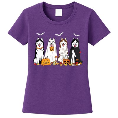 Funny Husky Ghost Dogs Halloween Husky Dog Mom Husky Lover Womens T-Shirt