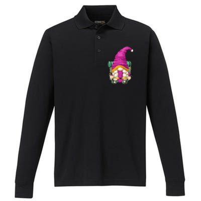 Funny Hiking Gnome For Camping Grandma And Hiker Mom Gift Performance Long Sleeve Polo