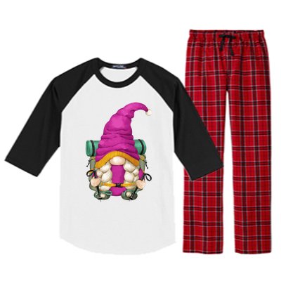 Funny Hiking Gnome For Camping Grandma And Hiker Mom Gift Raglan Sleeve Pajama Set