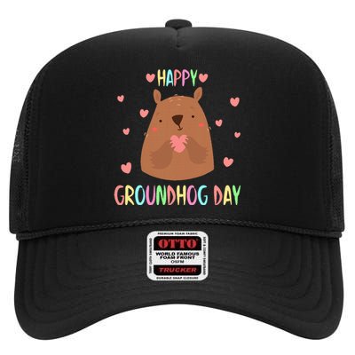 Funny Happy Groundhog Day 2024 High Crown Mesh Back Trucker Hat