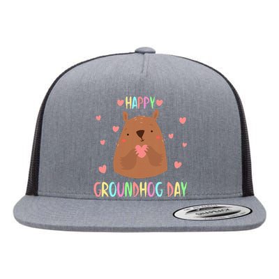 Funny Happy Groundhog Day 2024 Flat Bill Trucker Hat