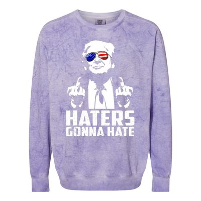 Funny Haters Gonna Hate President Donald Trump Middle Finger Colorblast Crewneck Sweatshirt