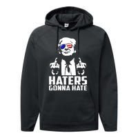 Funny Haters Gonna Hate President Donald Trump Middle Finger Performance Fleece Hoodie