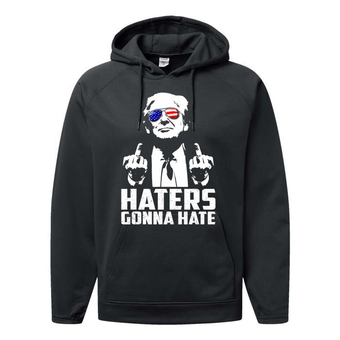 Funny Haters Gonna Hate President Donald Trump Middle Finger Performance Fleece Hoodie