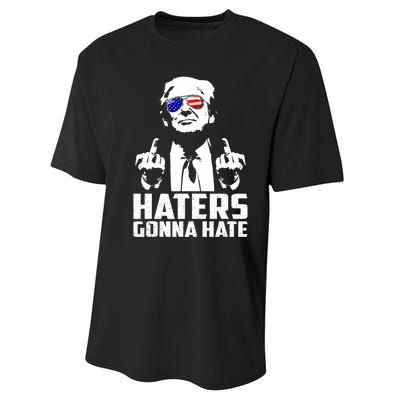 Funny Haters Gonna Hate President Donald Trump Middle Finger Performance Sprint T-Shirt