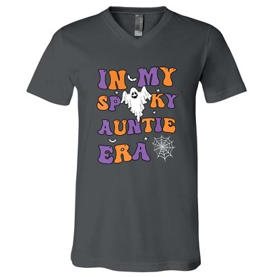 Funny Halloween Groovy In My Spooky Aunt Era Cute Ghost Gift V-Neck T-Shirt