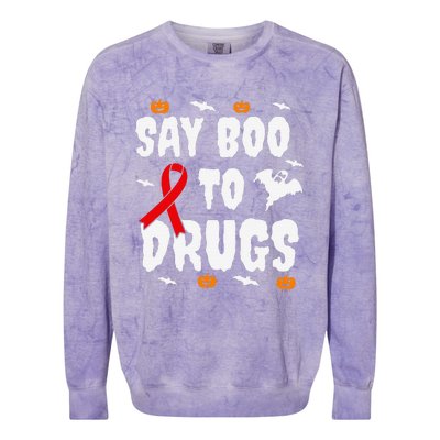 Funny Halloween Gift Say Boo To Drugs Awareness Red Ribbon Colorblast Crewneck Sweatshirt