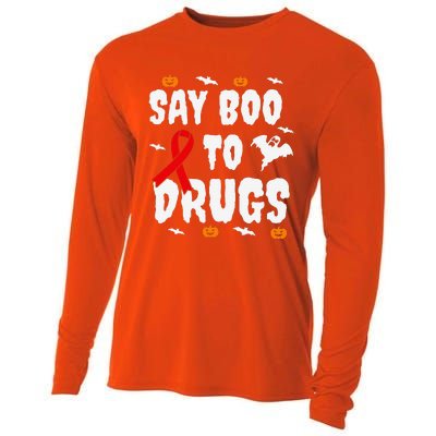 Funny Halloween Gift Say Boo To Drugs Awareness Red Ribbon Cooling Performance Long Sleeve Crew