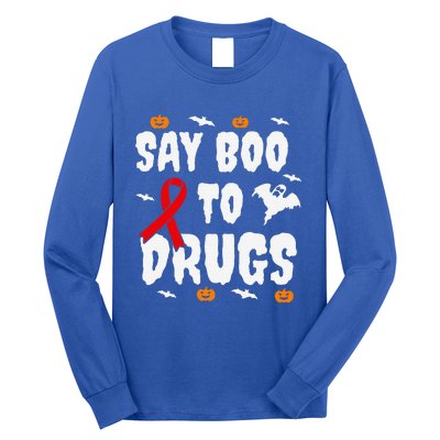 Funny Halloween Gift Say Boo To Drugs Awareness Red Ribbon Long Sleeve Shirt