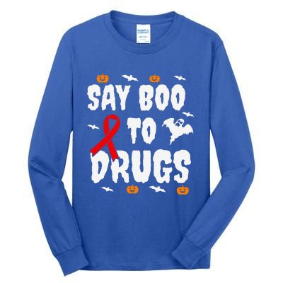 Funny Halloween Gift Say Boo To Drugs Awareness Red Ribbon Tall Long Sleeve T-Shirt