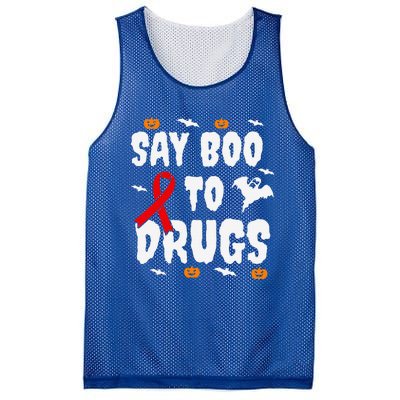 Funny Halloween Gift Say Boo To Drugs Awareness Red Ribbon Mesh Reversible Basketball Jersey Tank