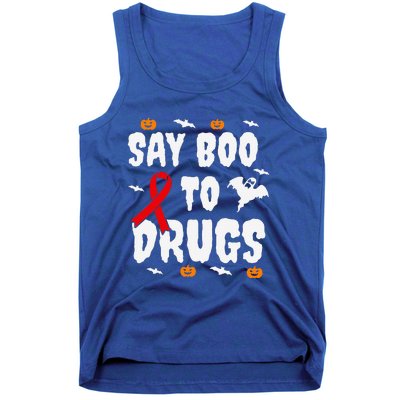 Funny Halloween Gift Say Boo To Drugs Awareness Red Ribbon Tank Top