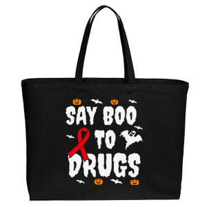 Funny Halloween Gift Say Boo To Drugs Awareness Red Ribbon Cotton Canvas Jumbo Tote