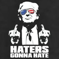 Funny Haters Gonna Hate President Donald Trump Middle Finger 7 Panel Mesh Trucker Snapback Hat