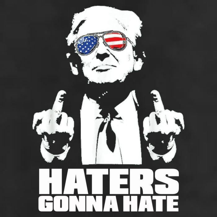 Funny Haters Gonna Hate President Donald Trump Middle Finger 7 Panel Mesh Trucker Snapback Hat