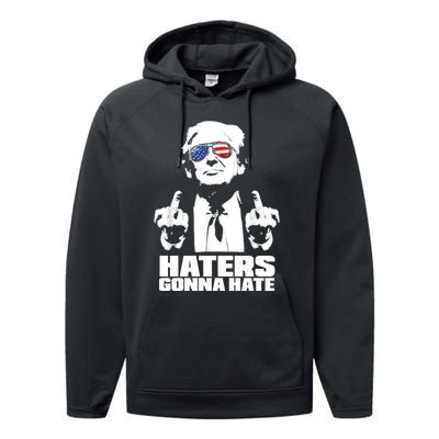 Funny Haters Gonna Hate President Donald Trump Middle Finger Performance Fleece Hoodie