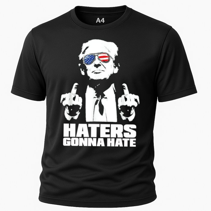 Funny Haters Gonna Hate President Donald Trump Middle Finger Cooling Performance Crew T-Shirt