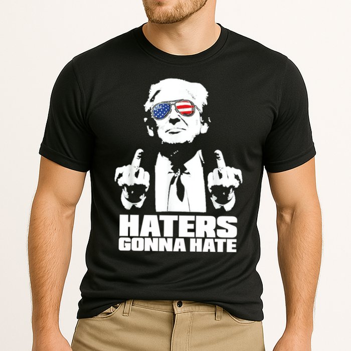 Funny Haters Gonna Hate President Donald Trump Middle Finger Cooling Performance Crew T-Shirt
