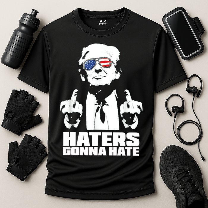 Funny Haters Gonna Hate President Donald Trump Middle Finger Cooling Performance Crew T-Shirt