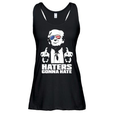 Funny Haters Gonna Hate President Donald Trump Middle Finger Ladies Essential Flowy Tank