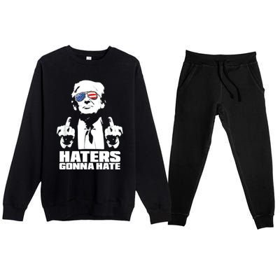 Funny Haters Gonna Hate President Donald Trump Middle Finger Premium Crewneck Sweatsuit Set