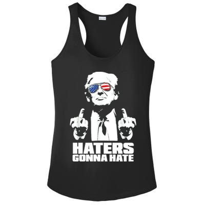 Funny Haters Gonna Hate President Donald Trump Middle Finger Ladies PosiCharge Competitor Racerback Tank