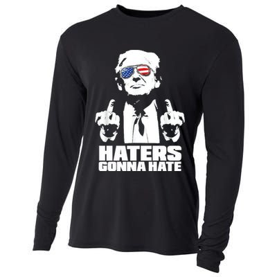 Funny Haters Gonna Hate President Donald Trump Middle Finger Cooling Performance Long Sleeve Crew