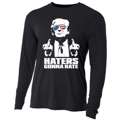 Funny Haters Gonna Hate President Donald Trump Middle Finger Cooling Performance Long Sleeve Crew