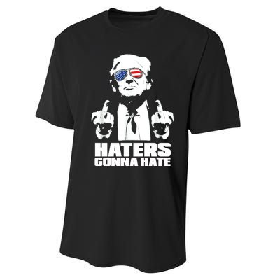 Funny Haters Gonna Hate President Donald Trump Middle Finger Performance Sprint T-Shirt