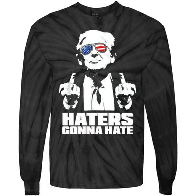 Funny Haters Gonna Hate President Donald Trump Middle Finger Tie-Dye Long Sleeve Shirt