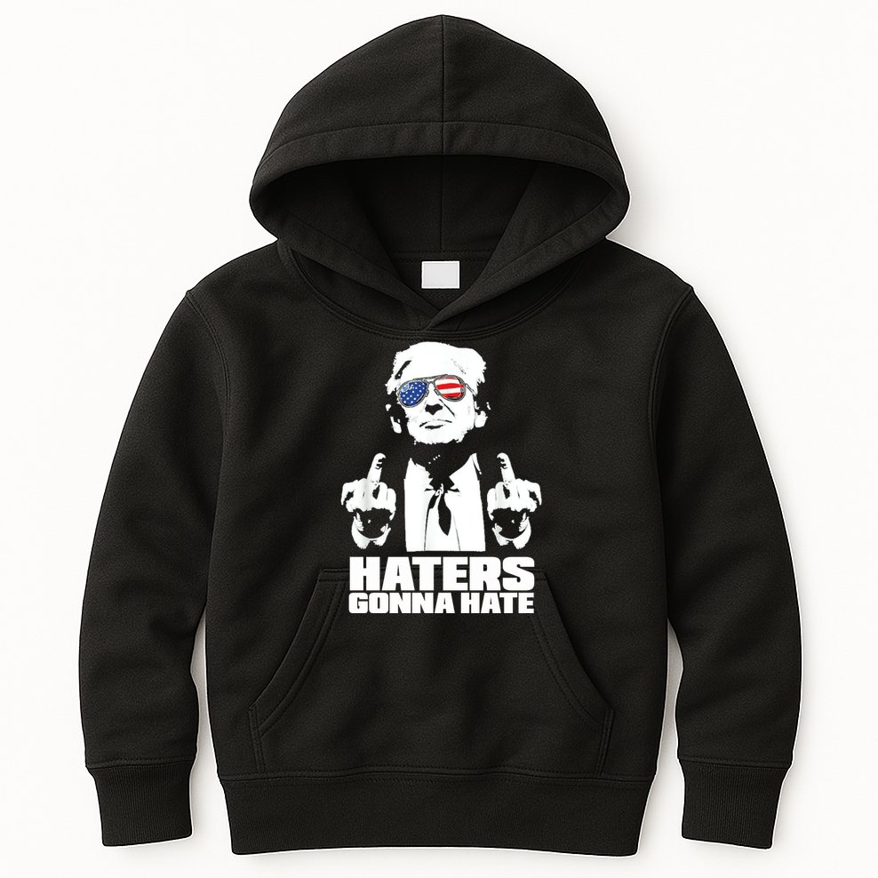 Funny Haters Gonna Hate President Donald Trump Middle Finger Kids Hoodie