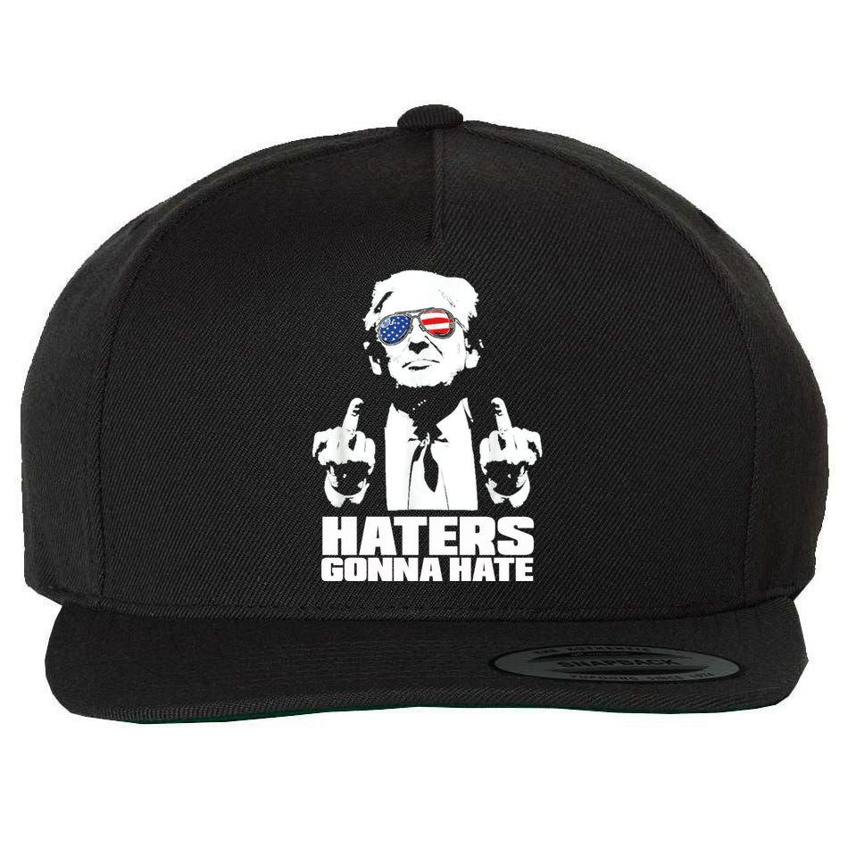 Funny Haters Gonna Hate President Donald Trump Middle Finger Wool Snapback Cap