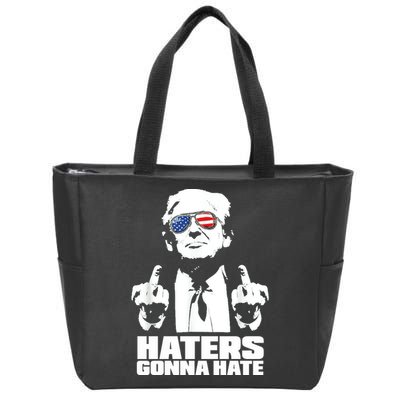 Funny Haters Gonna Hate President Donald Trump Middle Finger Zip Tote Bag