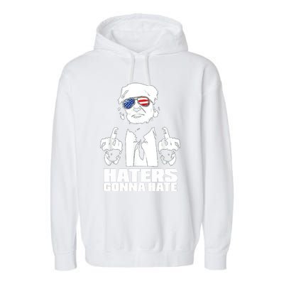 Funny Haters Gonna Hate President Donald Trump Middle Finger Garment-Dyed Fleece Hoodie