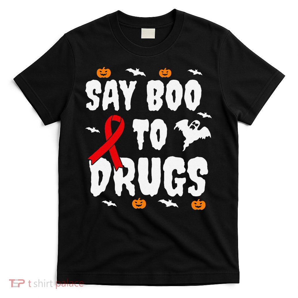 Funny Halloween Gift Say Boo To Drugs Awareness Red Ribbon T-Shirt