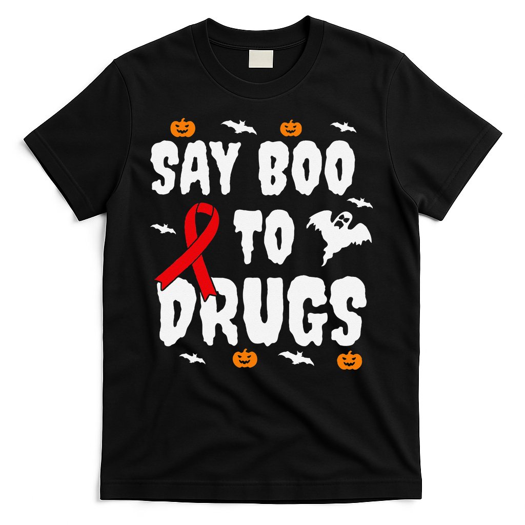 Funny Halloween Gift Say Boo To Drugs Awareness Red Ribbon T-Shirt