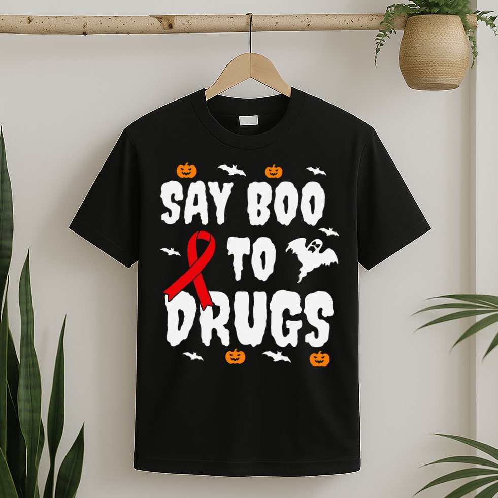 Funny Halloween Gift Say Boo To Drugs Awareness Red Ribbon T-Shirt