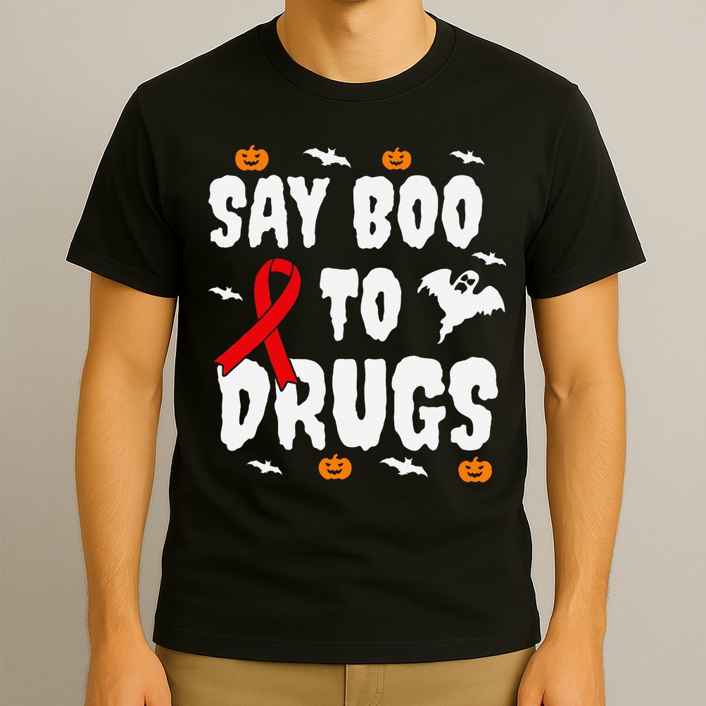 Funny Halloween Gift Say Boo To Drugs Awareness Red Ribbon T-Shirt