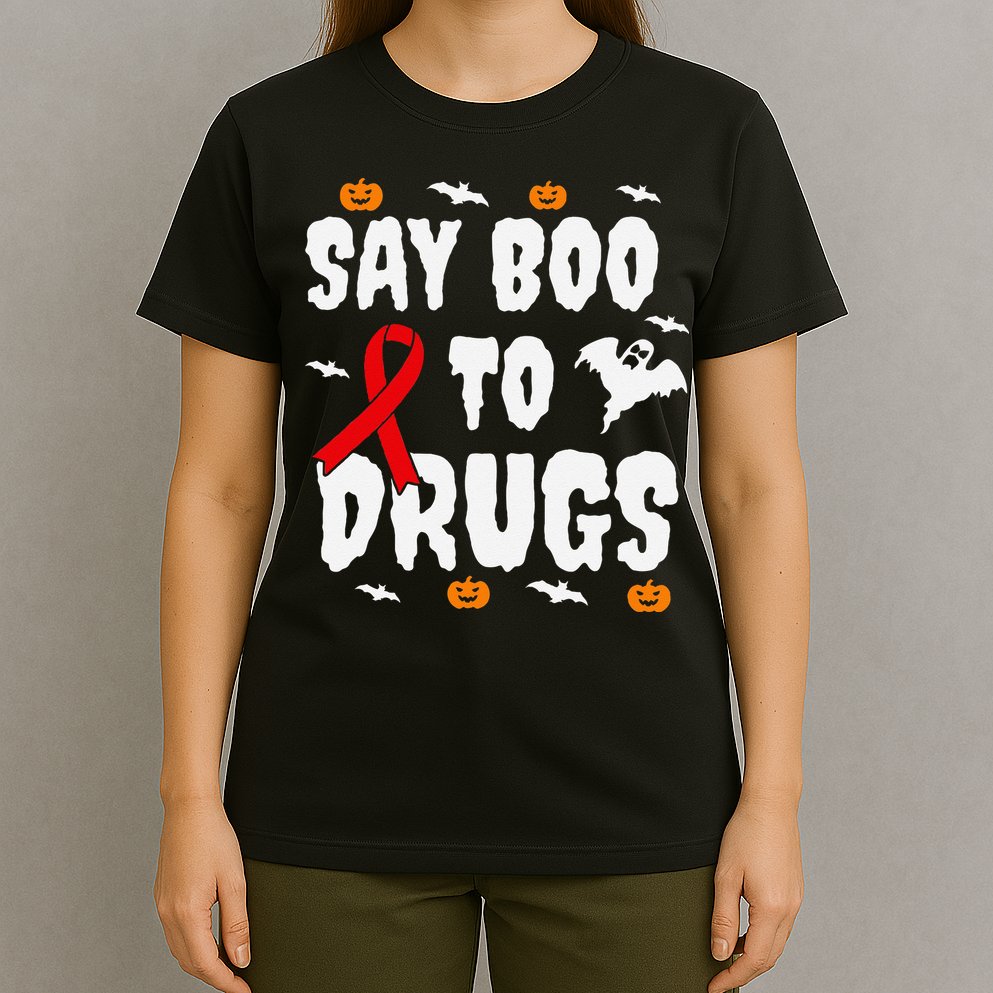 Funny Halloween Gift Say Boo To Drugs Awareness Red Ribbon T-Shirt
