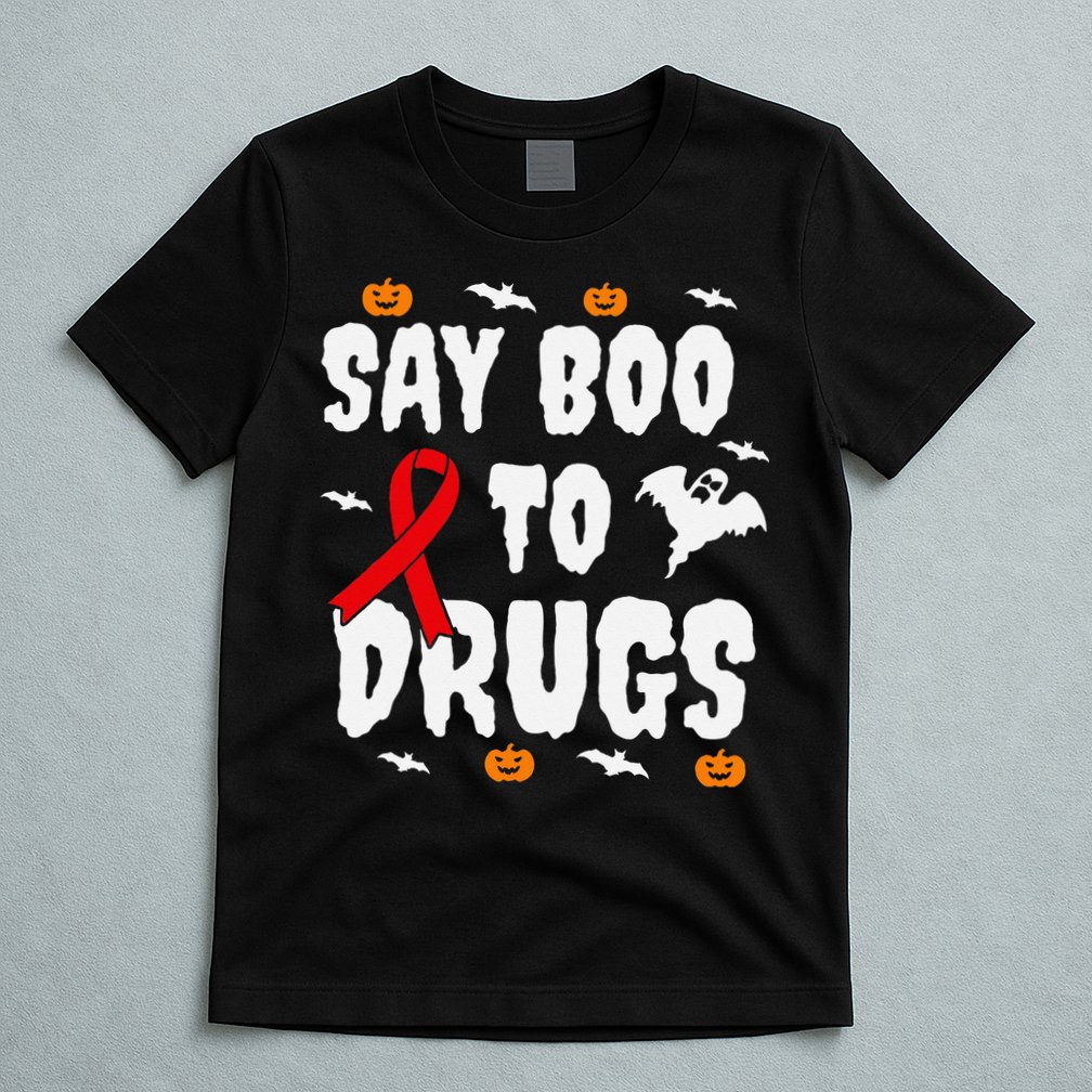Funny Halloween Gift Say Boo To Drugs Awareness Red Ribbon T-Shirt