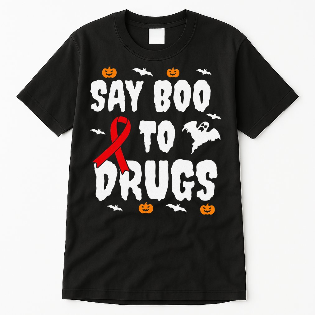 Funny Halloween Gift Say Boo To Drugs Awareness Red Ribbon Tall T-Shirt