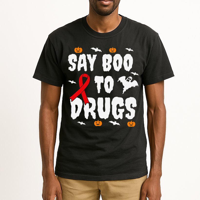 Funny Halloween Gift Say Boo To Drugs Awareness Red Ribbon Tall T-Shirt