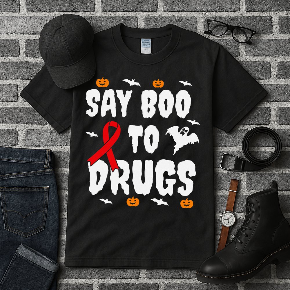 Funny Halloween Gift Say Boo To Drugs Awareness Red Ribbon Tall T-Shirt