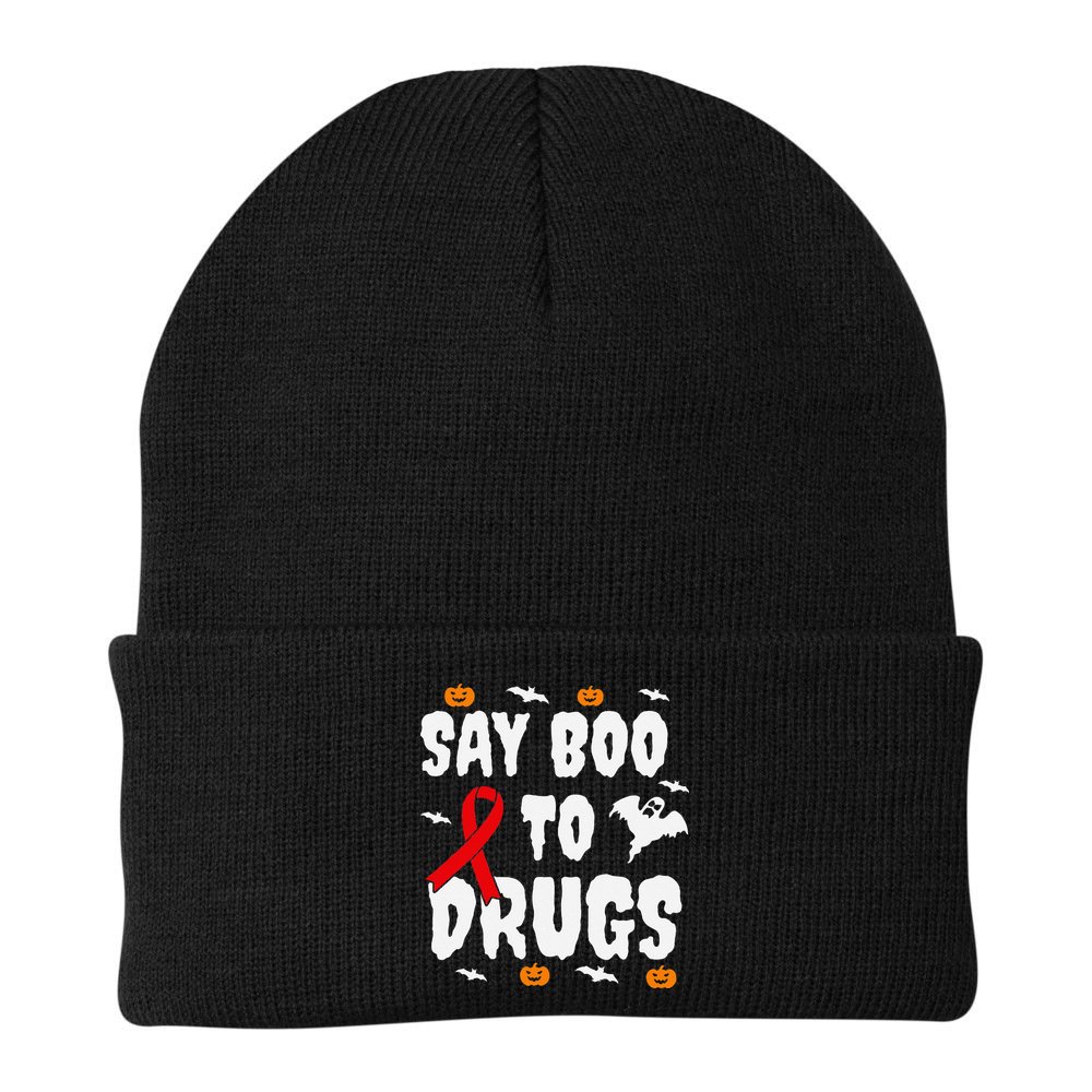 Funny Halloween Gift Say Boo To Drugs Awareness Red Ribbon Beanie