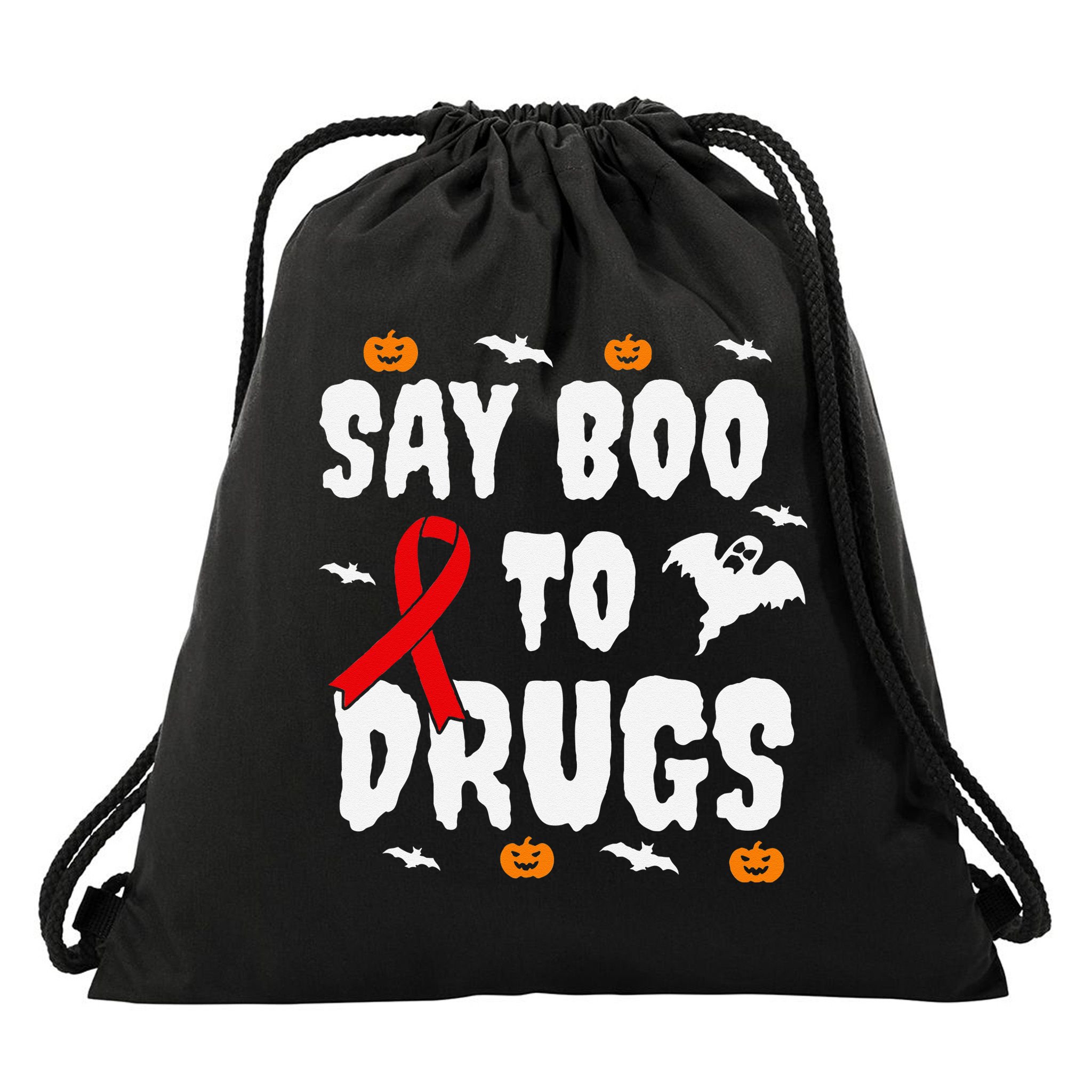 Funny Halloween Gift Say Boo To Drugs Awareness Red Ribbon Drawstring Bag