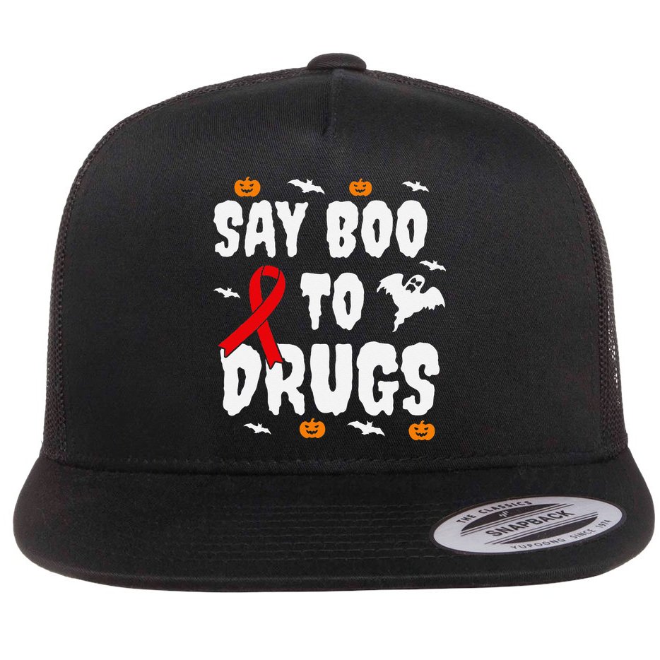 Funny Halloween Gift Say Boo To Drugs Awareness Red Ribbon Flat Bill Trucker Hat