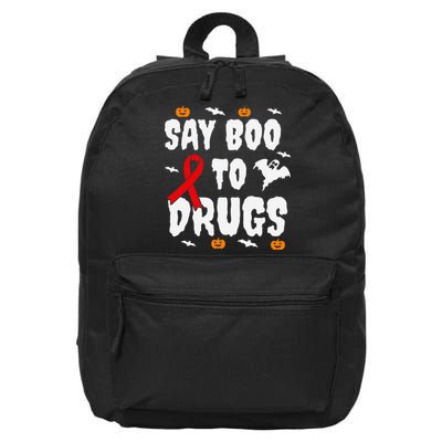 Funny Halloween Gift Say Boo To Drugs Awareness Red Ribbon 16 in Basic Backpack