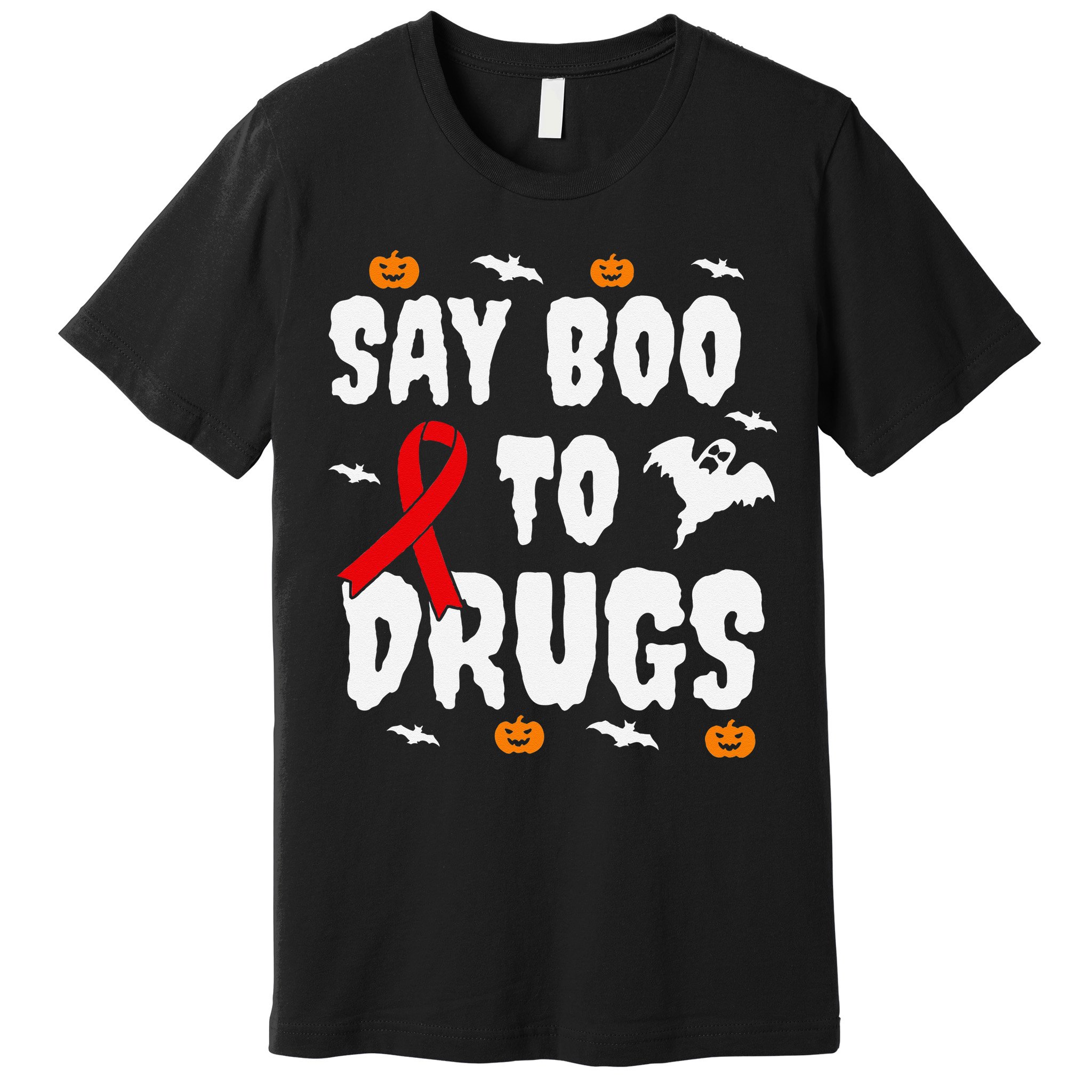 Funny Halloween Gift Say Boo To Drugs Awareness Red Ribbon Premium T-Shirt