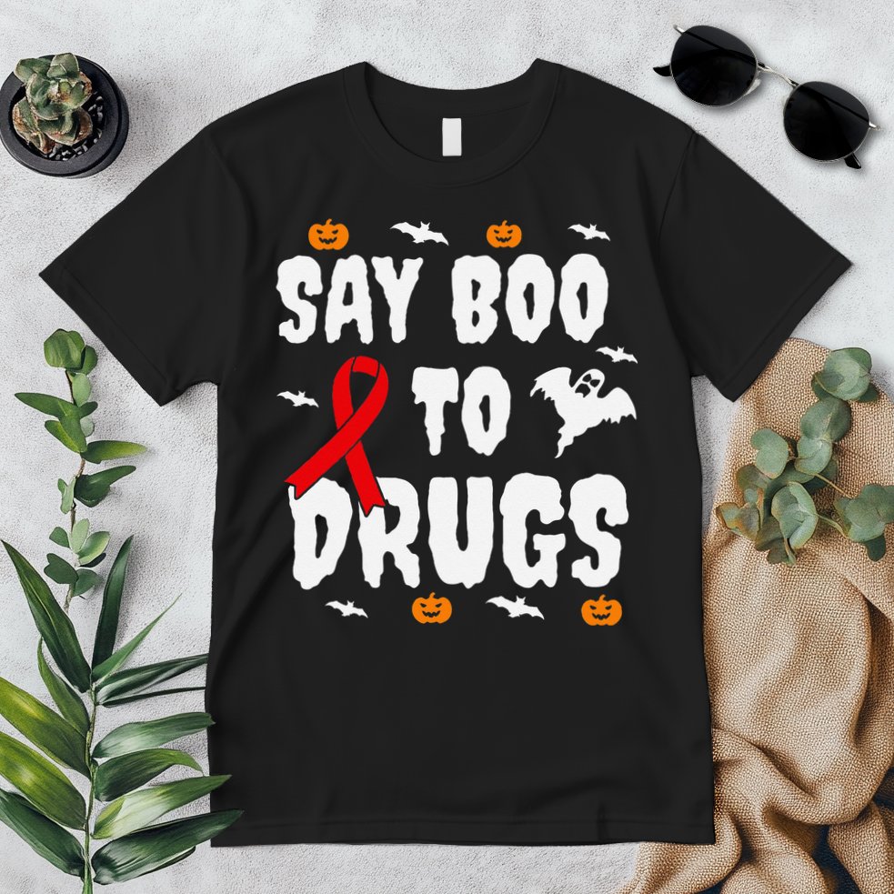 Funny Halloween Gift Say Boo To Drugs Awareness Red Ribbon Premium T-Shirt