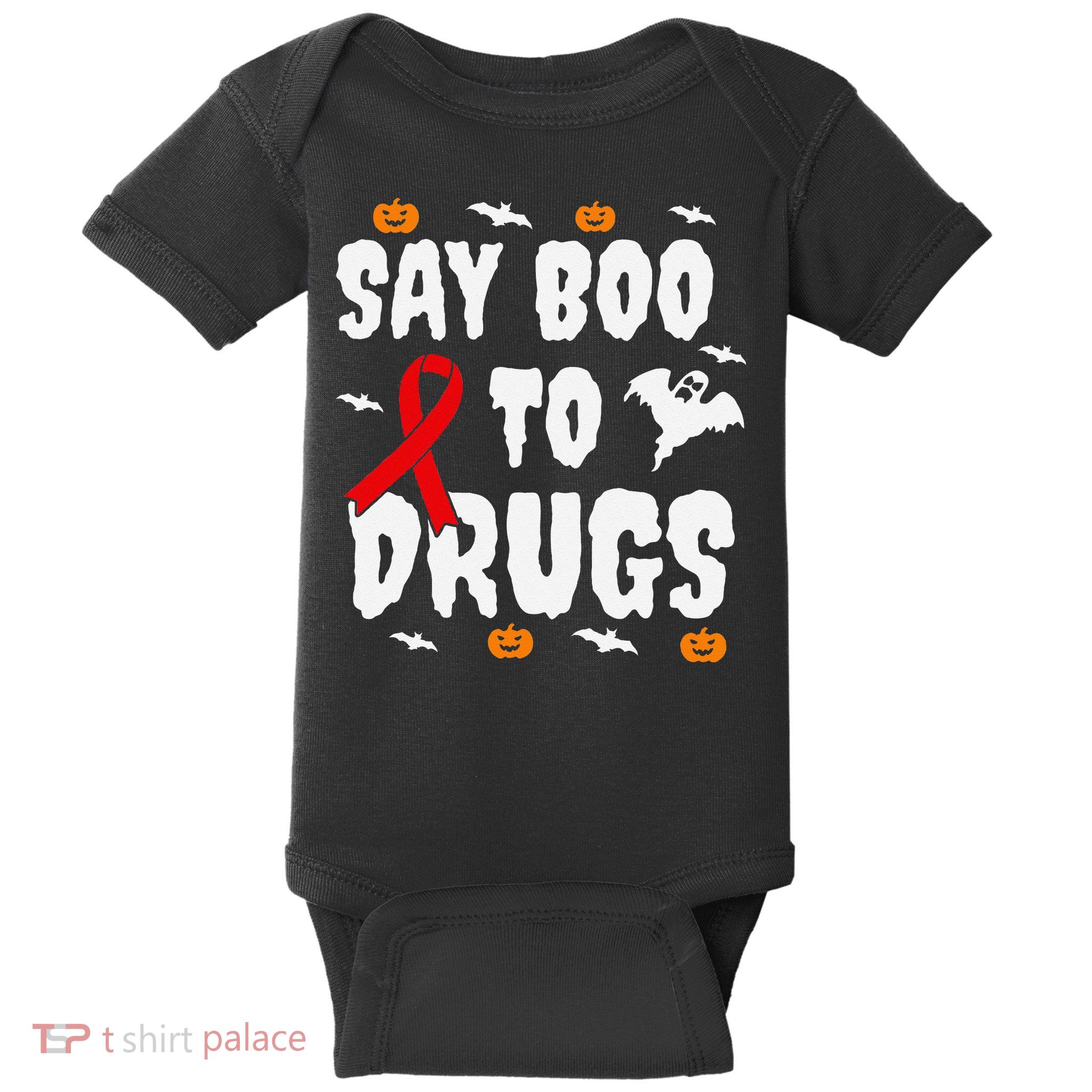 Funny Halloween Gift Say Boo To Drugs Awareness Red Ribbon Baby Bodysuit